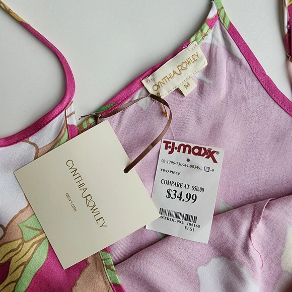 NWT Cynthia Rowley Womens Tank Top Womens Floral Loose Pink Tan White Rayon Sz M - Picture 2 of 11